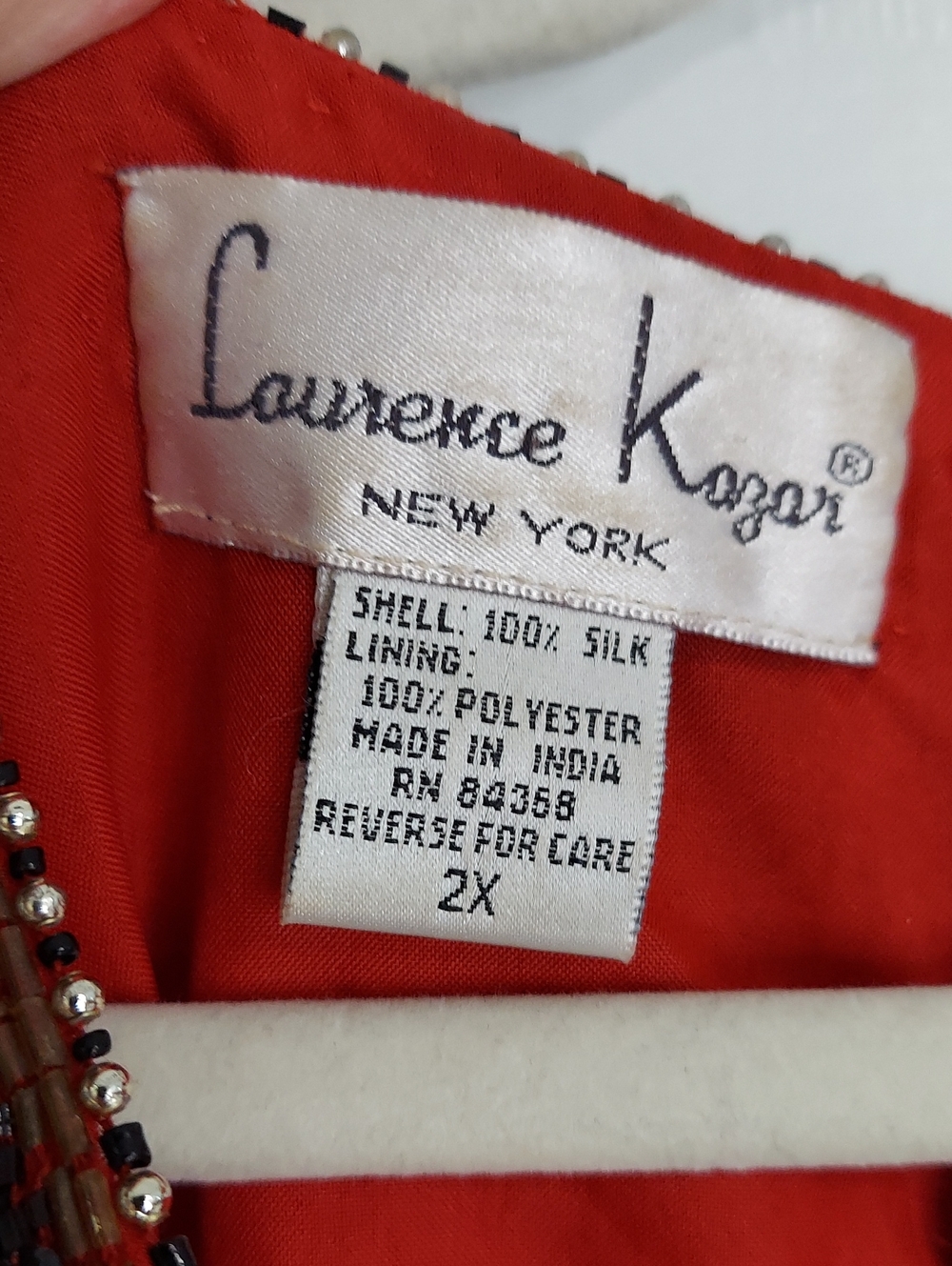 Laurence Kazar Top, Size 2X, Red 100% Silk, Beaded Holiday Party - Picture 3 of 12